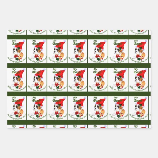 Boxer Dog Kerstmis Inpakpapier Vel (Voorkant 2)