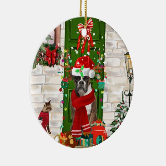 Boxer Dog Kerstmis Keramisch Ornament (Rechts)