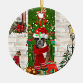 Boxer Dog Kerstmis Keramisch Ornament (Voorkant)