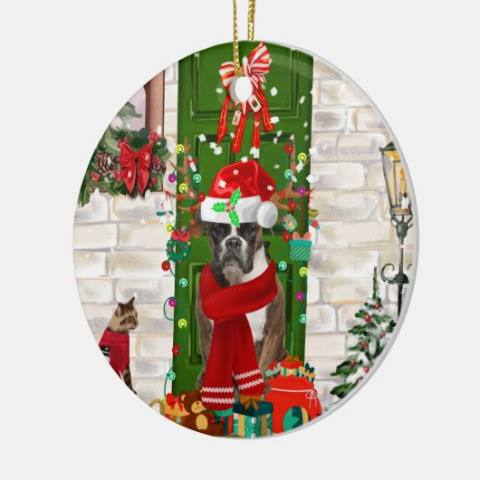 Boxer Dog Kerstmis Keramisch Ornament (Links)