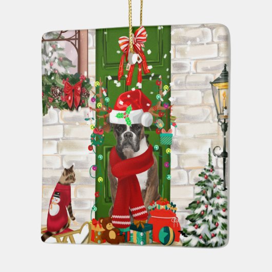 Boxer Dog Kerstmis Keramisch Ornament (Links)
