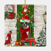Boxer Dog Kerstmis Keramisch Ornament (Achterkant)