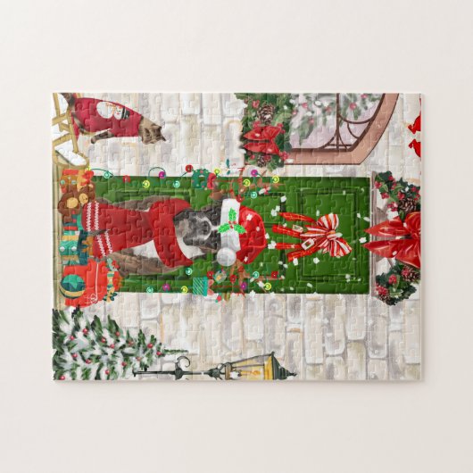 Boxer Dog Kerstmis Legpuzzel (Horizontaal)