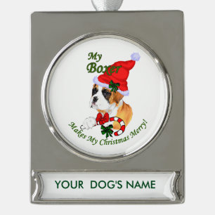 Boxer Dog Kerstmis op maat Verzilverd Banner Ornament
