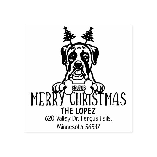 Boxer Dog Kerstmis retour adres Rubberstempel (Afrduk)