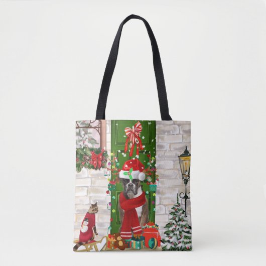 Boxer Dog Kerstmis Tote Bag (Voorkant)