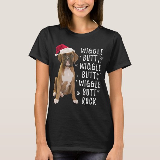 Boxer Dog Kerstmis - Wiggle Butt Rock T-shirt (Voorkant)