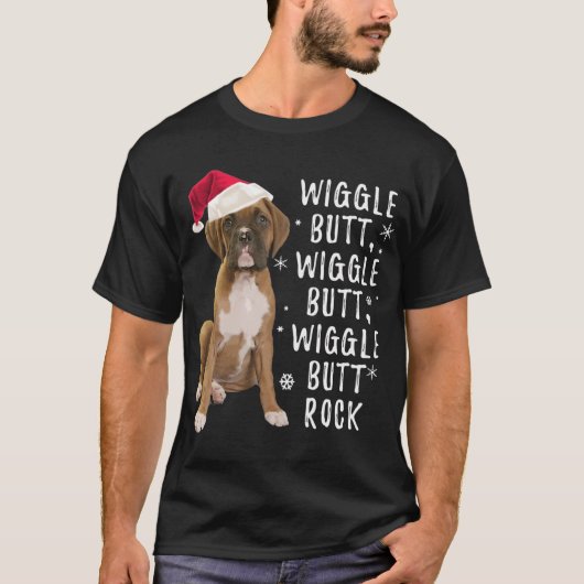 Boxer Dog Kerstmis - Wiggle Butt Rock T-shirt (Voorkant)