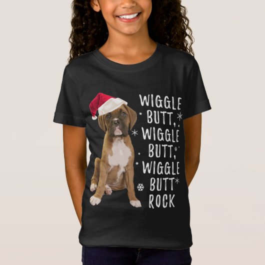 Boxer Dog Kerstmis - Wiggle Butt Rock T-shirt (Voorkant)