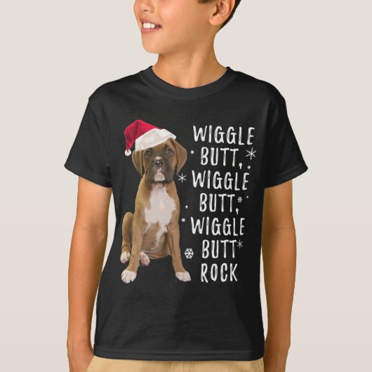 Boxer Dog Kerstmis - Wiggle Butt Rock T-shirt (Voorkant)