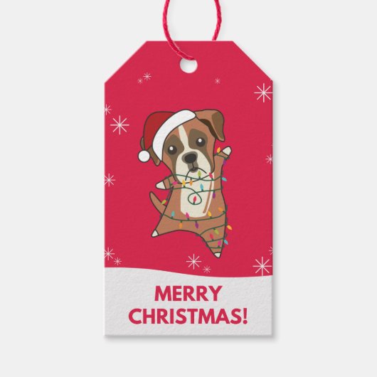 Boxer Dog Kerstwinter winterdieren Honden Gift Cadeaulabel (Voorkant)