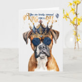 Boxer Dog King voor een Dag Funny Birthday Kaart (Gele Bloem)