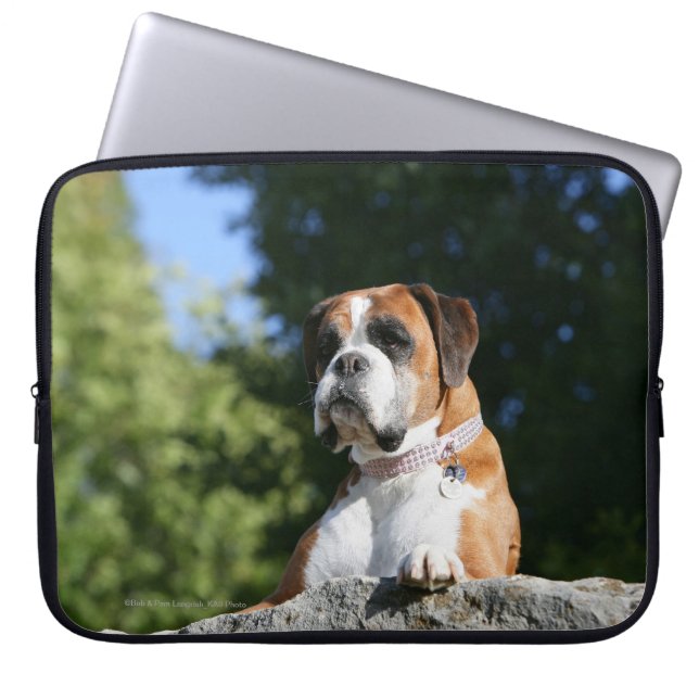 Boxer Dog Laying on a Rock Laptop Sleeve (Voorkant)