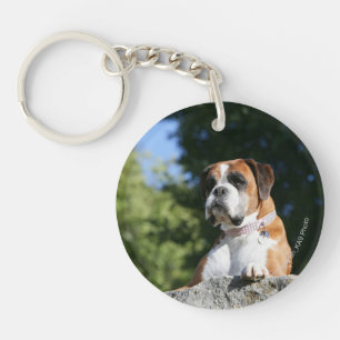 Boxer Dog Laying on a Rock Sleutelhanger