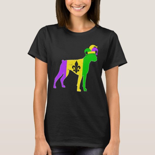 Boxer Dog Mardi Gras Carnivals Funny Puppy Jester T-shirt (Voorkant)