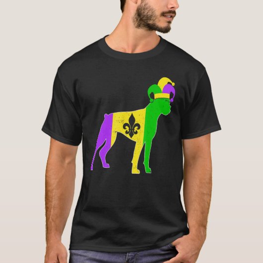 Boxer Dog Mardi Gras Carnivals Funny Puppy Jester T-shirt (Voorkant)
