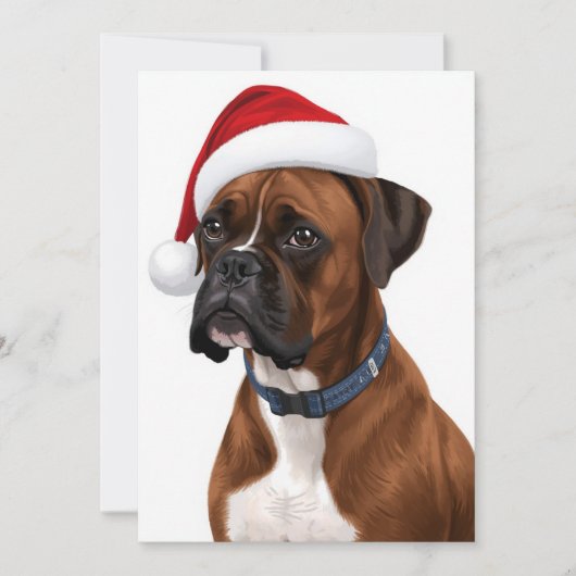 Boxer Dog Merry Christmas Santa Hat Art Feestdagenkaart (Voorkant)