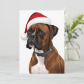 Boxer Dog Merry Christmas Santa Hat Art Feestdagenkaart (Staand voorkant)