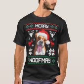 Boxer Dog Merry Woofmas kerstcadeau T-shirt (Voorkant)