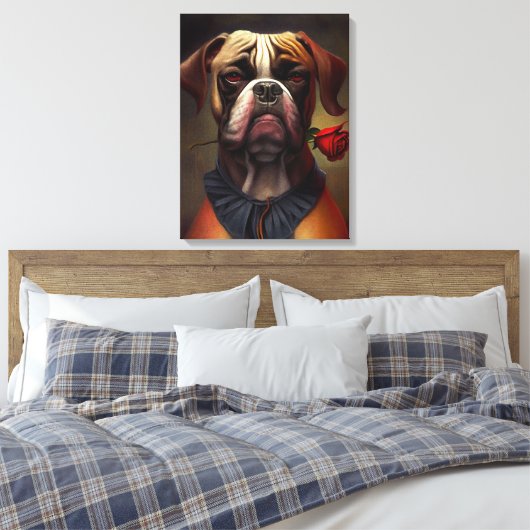 Boxer Dog met Roos olieverf | Canvas Art (Insitu (Slaapkamer))