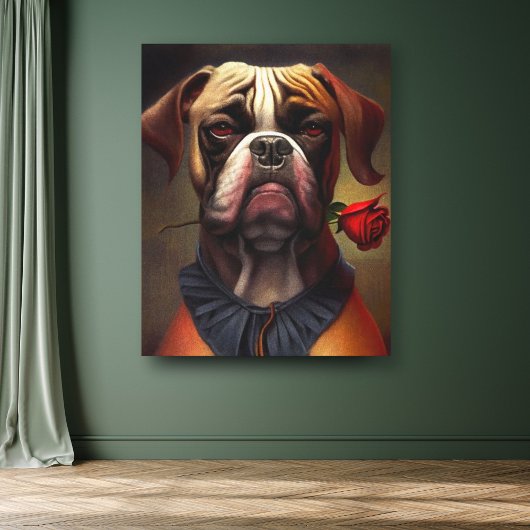 Boxer Dog met Roos olieverf | Canvas Art