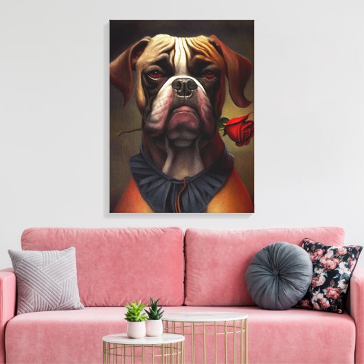 Boxer Dog met Roos olieverf | Canvas Art Afdruk (Insitu (Woonkamer))
