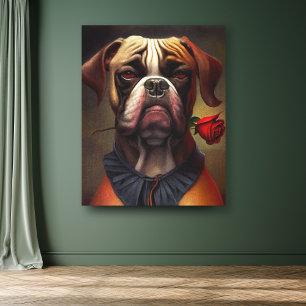 Boxer Dog met Roos olieverf Canvas Art Afdruk