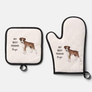 Boxer Dog My Best Friend Custom Pet Name Ovenwant & Pannenlap Set