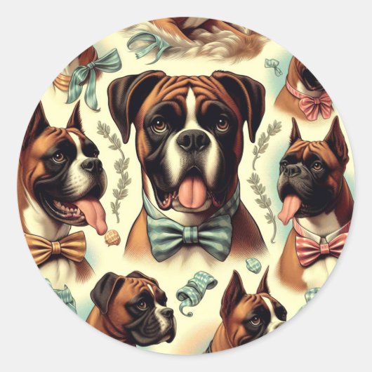 Boxer Dog Naadloos Ronde Sticker (Voorkant)