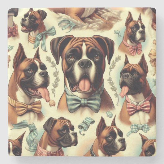 Boxer Dog Naadloos Stenen Onderzetter (Voorkant)