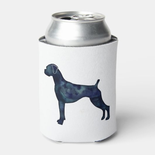 Boxer Dog Natural Ears Black Waterverf Silhouette Blikjeskoeler (Blikje Voorkant)