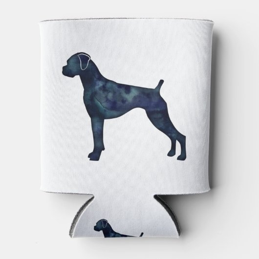 Boxer Dog Natural Ears Black Waterverf Silhouette Blikjeskoeler (Voorkant)