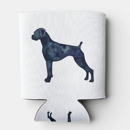 Boxer Dog Natural Ears Black Waterverf Silhouette Blikjeskoeler (Achterkant)