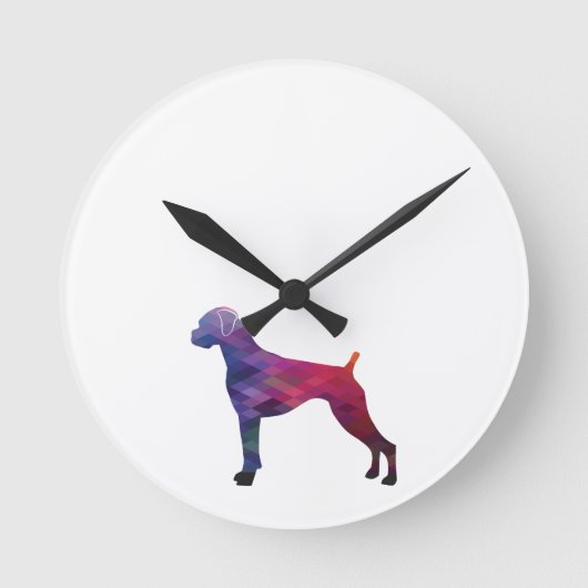 Boxer Dog Natural Ears Geo Silhouette Paars Ronde Klok (Voorkant)