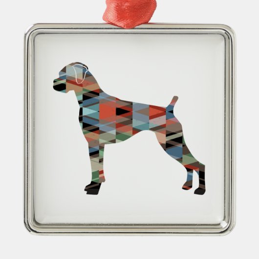 Boxer Dog Natural Ears Geo Silhouette Play Metalen Ornament (Voorkant)