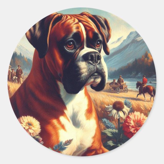 Boxer Dog Painting Ronde Sticker (Voorkant)