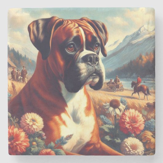 Boxer Dog Painting Stenen Onderzetter (Voorkant)