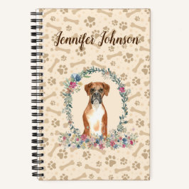Boxer Dog Paw Print & Floral Cute Notitieboek