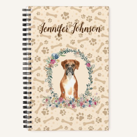 Boxer Dog Paw Print & Floral Cute Notitieboek (Voorkant)
