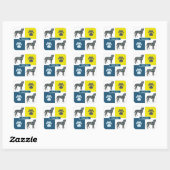 Boxer Dog & Paw Y&B Grid Square Sticker (Vel)