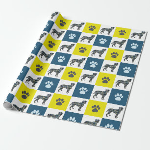 Boxer Dog & Paw Yellow & Black Grid Line Cadeaupapier