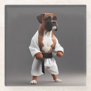 Boxer Dog Play Karate, Boxer Dog Karate Player Glazen Onderzetter