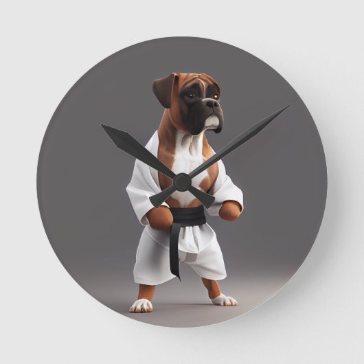 Boxer Dog Play Karate, Boxer Dog Karate Player Ronde Klok (Voorkant)