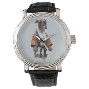 Boxer Dog Play Karate, Karate Champion Boxer Dog Horloge