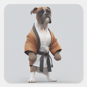 Boxer Dog Play Karate, Karate Champion Boxer Dog Vierkante Sticker