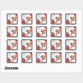 Boxer Dog Poinsettia Border Kerstmis Vierkante Sticker (Vel)