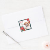 Boxer Dog Poinsettia Border Kerstmis Vierkante Sticker (Envelop)