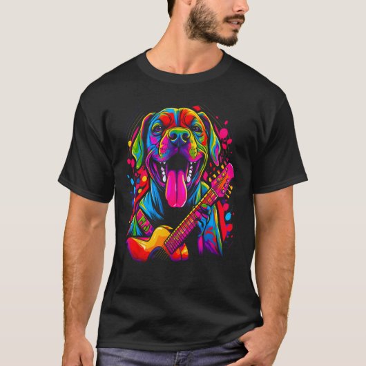 Boxer Dog Pop Guitarist T-shirt (Voorkant)
