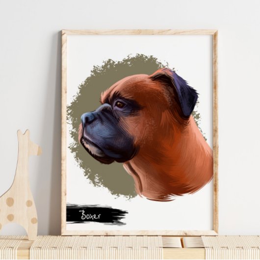 Boxer Dog Portrait | Pet Portret Wall afdrukken Poster