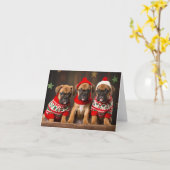 Boxer Dog Puppies Kerst Kaart (Gele Bloem)